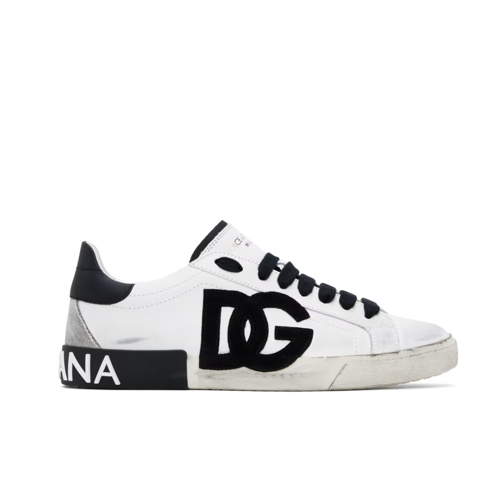 DOLCE GABBANA White Calfskin Portofino Vintage Sneakers