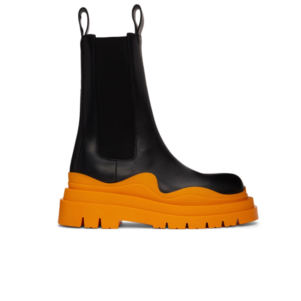 BOTTEGA VENETA Black Orange Tire Chelsea Boots