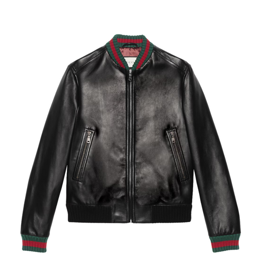 GUCCI LEATHER JACKET WITH WEB