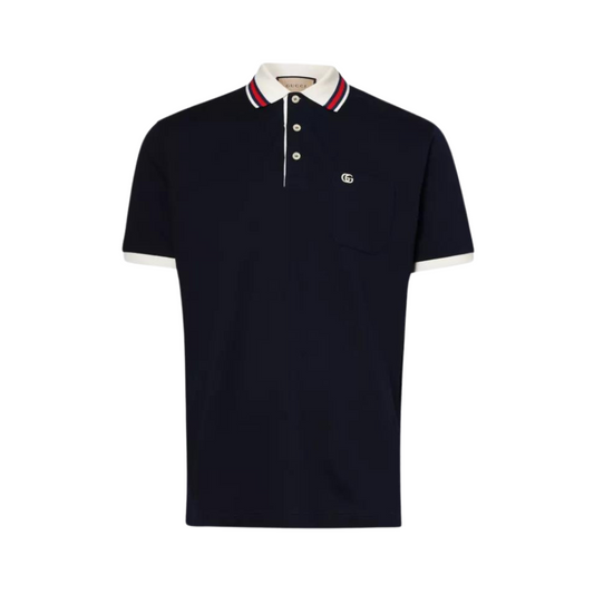 GUCCI Stripe-collar short-sleeve stretch-cotton piqué polo shirt