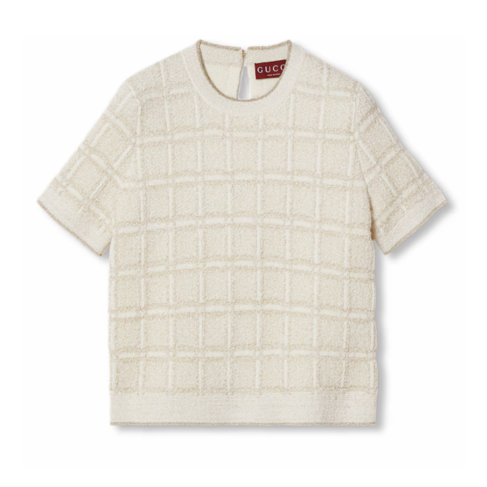 GUCCI Wool and lamé check jacquard top