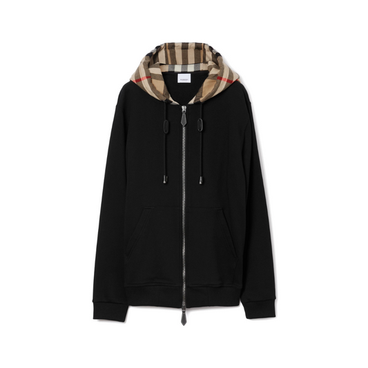 Burberry Check Hood Cotton Zip Hoodie