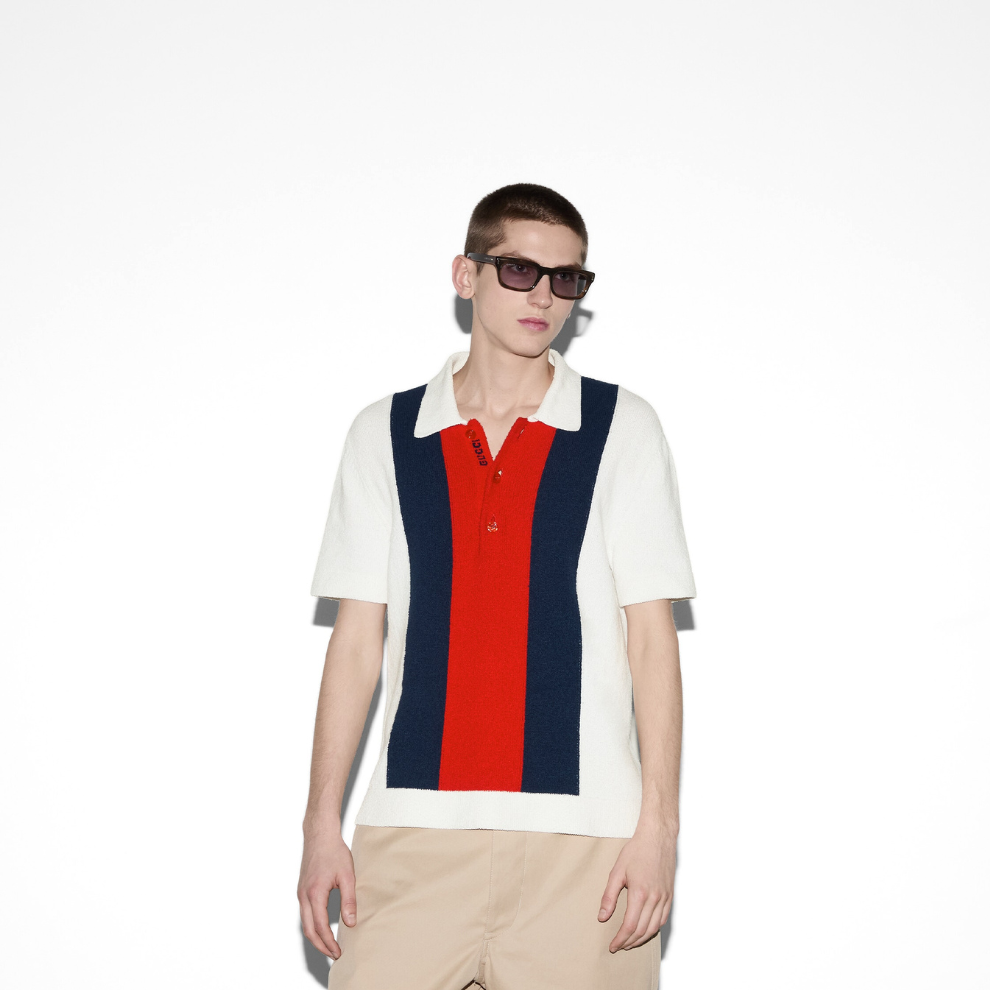 GUCCI Cotton blend terry knit polo shirt