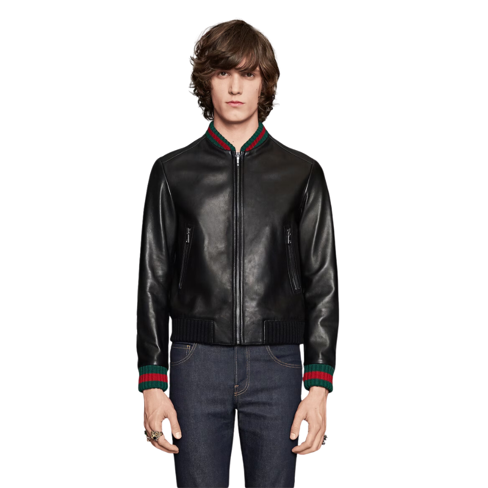GUCCI LEATHER JACKET WITH WEB