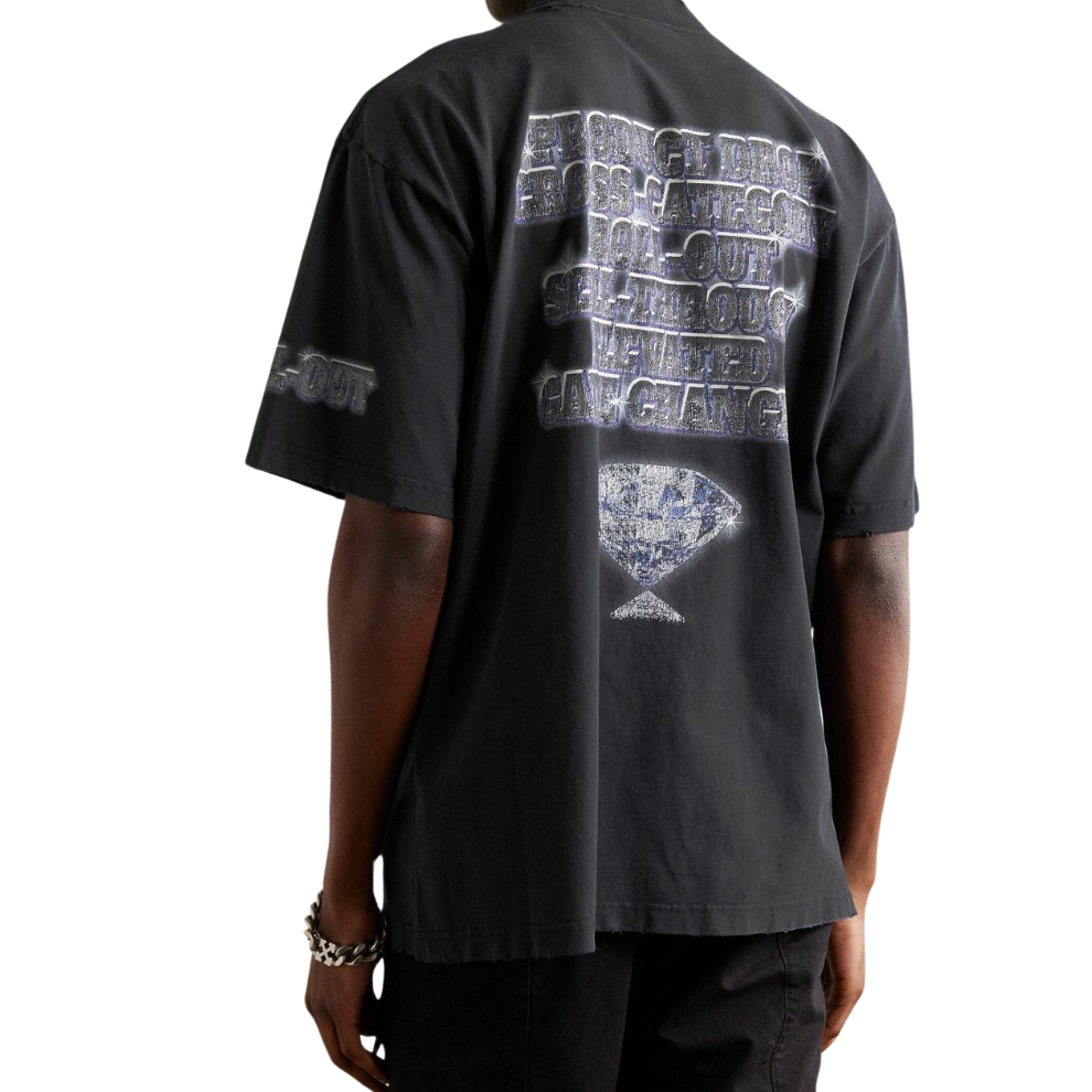 Balenciaga - Logo-Print Distressed Cotton-Jersey T-Shirt - Black