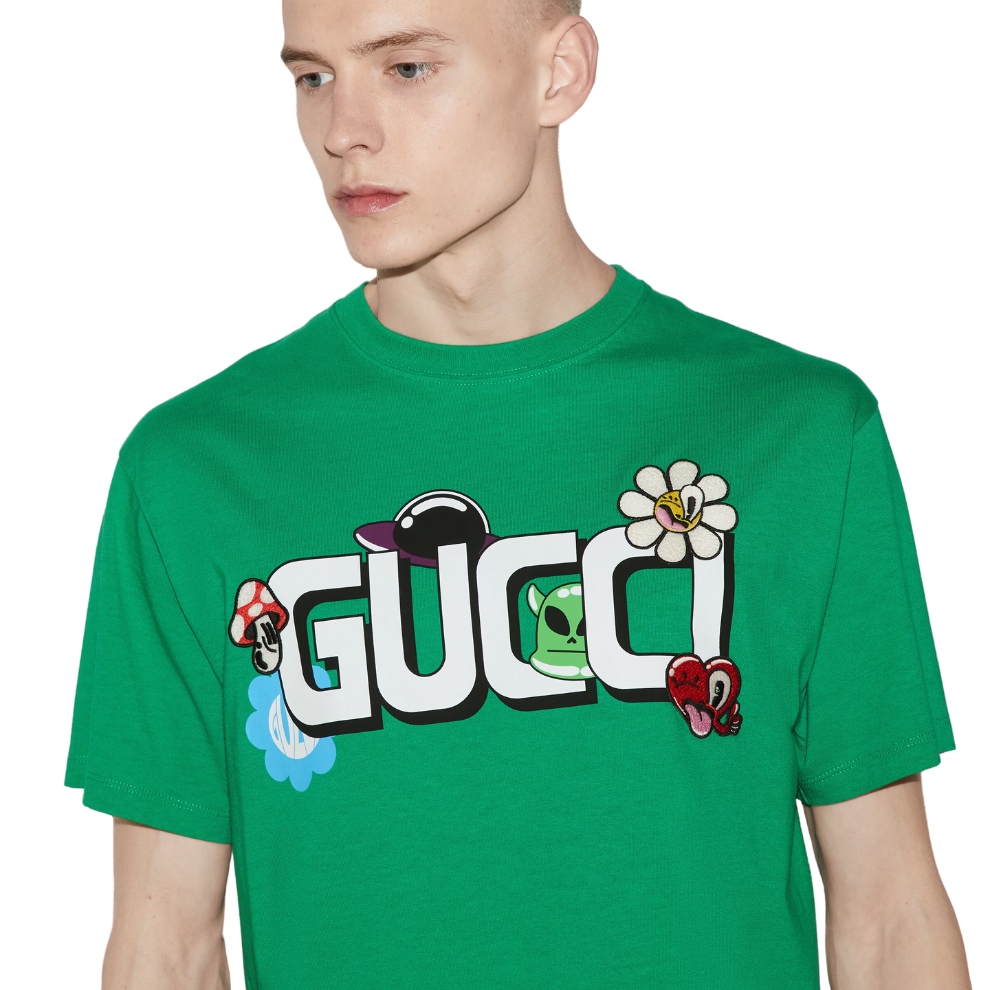 GUCCI COTTON JERSEY T-SHIRT WITH GUCCI PRINT