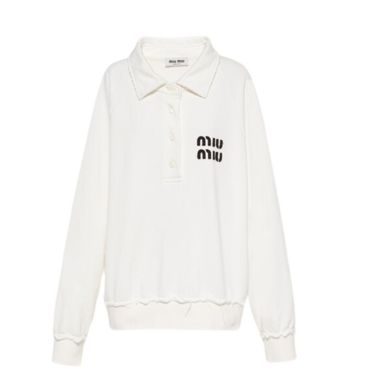Miu Miu Logo Detailed Long Sleeved Polo Shirt
